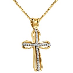 Χρυσός μασίφ σταυρός βάπτισης αρραβώνα Κ14 με αλυσίδα